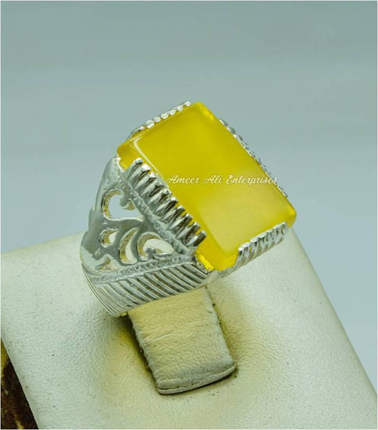 AAE 6765 CHANDI RING 925, STONE: YELLOW AQEEQ - AmeerAliEnterprises