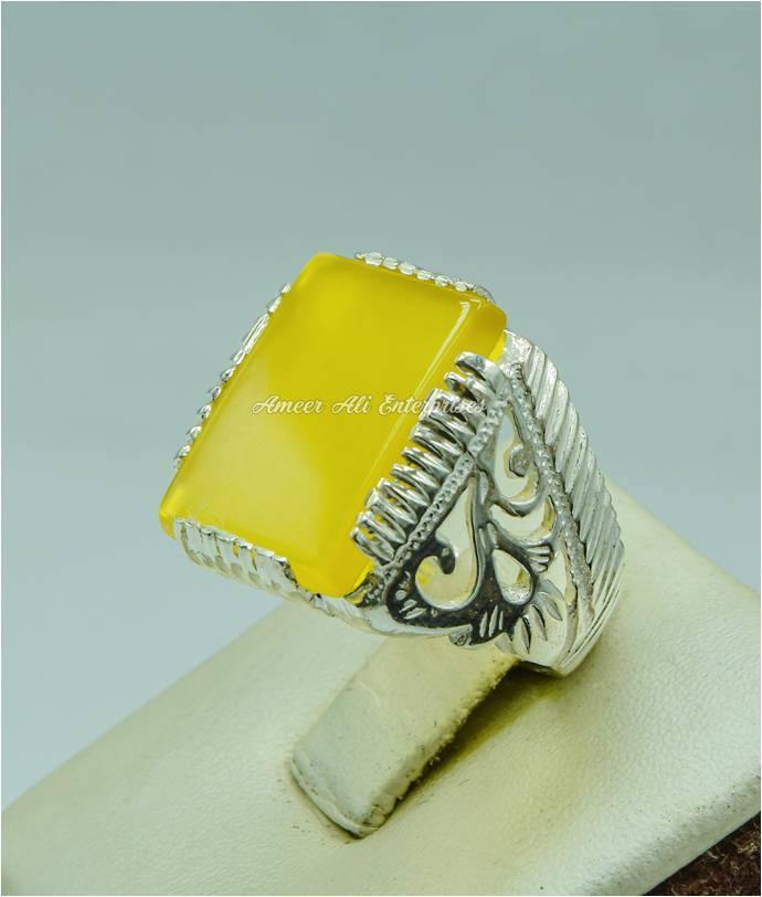 AAE 6765 CHANDI RING 925, STONE: YELLOW AQEEQ - AmeerAliEnterprises