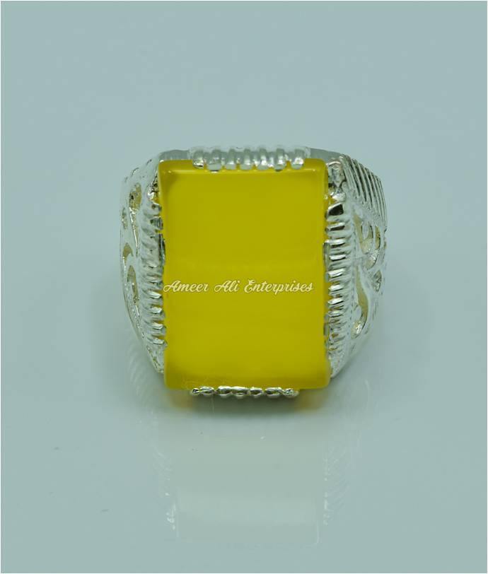 AAE 6765 CHANDI RING 925, STONE: YELLOW AQEEQ - AmeerAliEnterprises