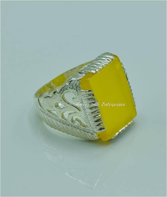 AAE 6765 CHANDI RING 925, STONE: YELLOW AQEEQ - AmeerAliEnterprises