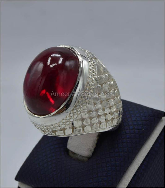 AAE 5831 Chandi Ring 925, Stone: Irani Poota Yaqoot - AmeerAliEnterprises