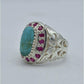AAE 5795 Chandi Ring 925, Stone: Shajri Feroza - AmeerAliEnterprises