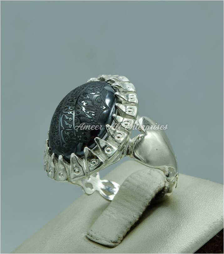 AAE 6715 Chandi Ring 925, Stone: Hadeed (Naad-e-Ali A.S) - AmeerAliEnterprises