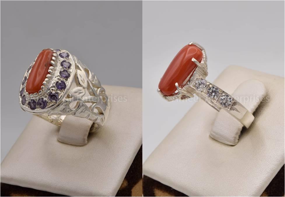 Silver Couple Rings: Pair 94,  Stone: Marjan - AmeerAliEnterprises