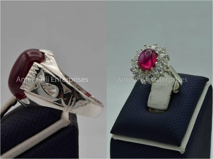 Silver Couple Rings: Pair 145,  Stone: Irani Poota Yaqoot - AmeerAliEnterprises