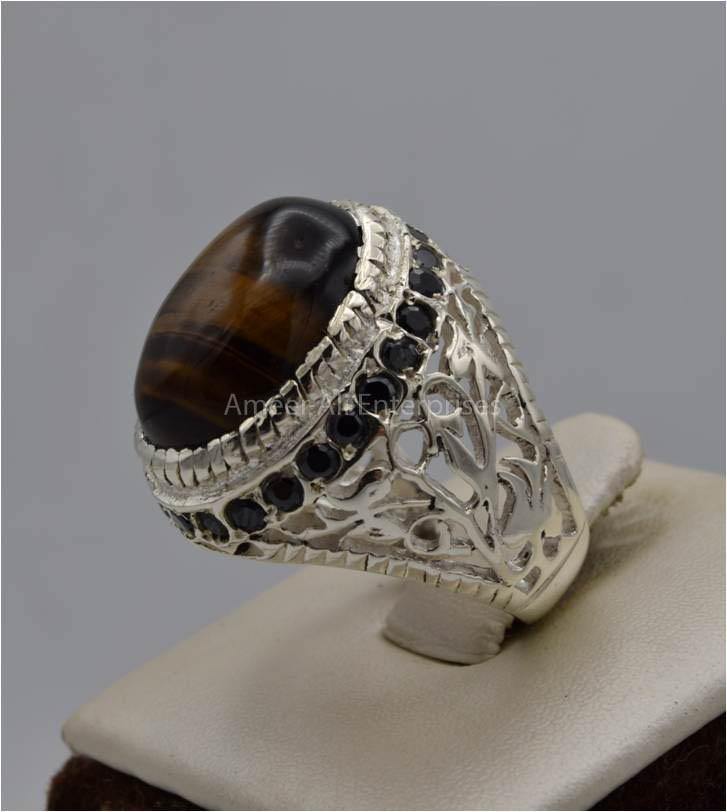 AAE 5570 Chandi Ring 925, Stone: Tiger's Eye - AmeerAliEnterprises