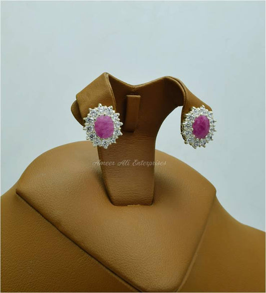 AAE 5772 Chandi Earrings 925, Stone: Ruby - AmeerAliEnterprises