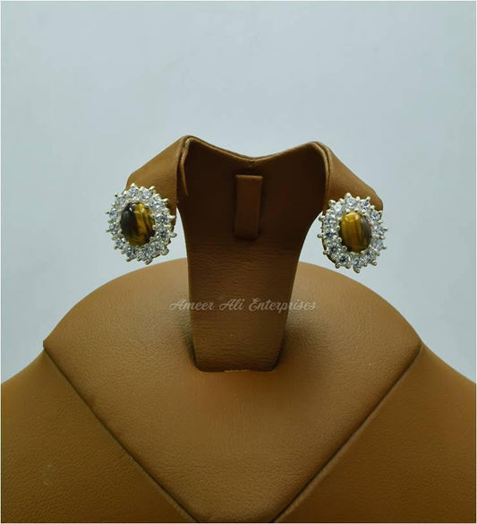 AAE 5775 Chandi Earrings 925, Stone: Tiger's Eye - AmeerAliEnterprises