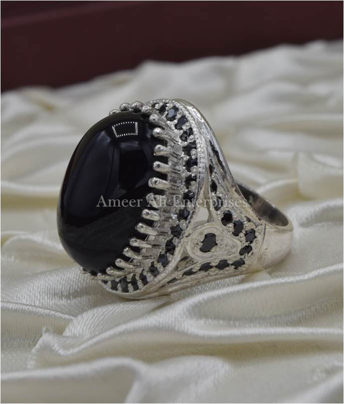 Aqeeq black stone on sale ring