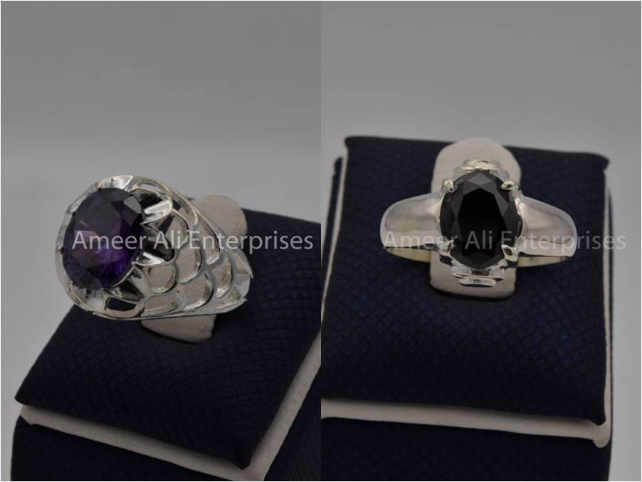 Silver Couple Rings: Pair 65, Stone: Zircon - AmeerAliEnterprises