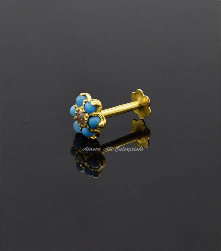 Blue stone deals gold nose pin