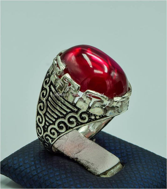 AAE 6767 CHANDI RING 925, STONE: IRANI POOTA YAQOOT (ANARI YAQOOT) - AmeerAliEnterprises