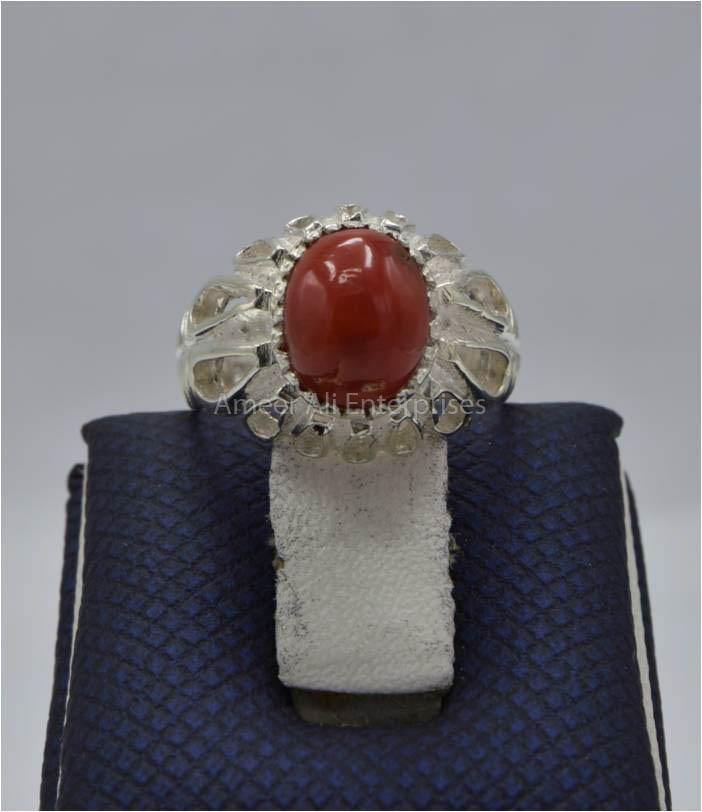 AAE 5829 Chandi Ring 925, Stone: Marjan - AmeerAliEnterprises