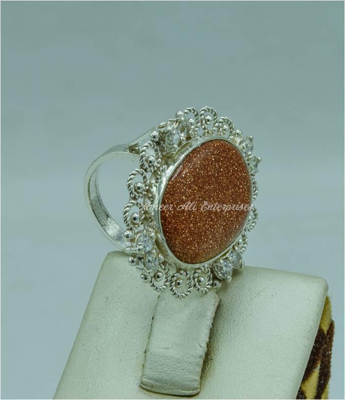 AAE 5725 Chandi Ring 925, Stone: Sun Sitara - AmeerAliEnterprises